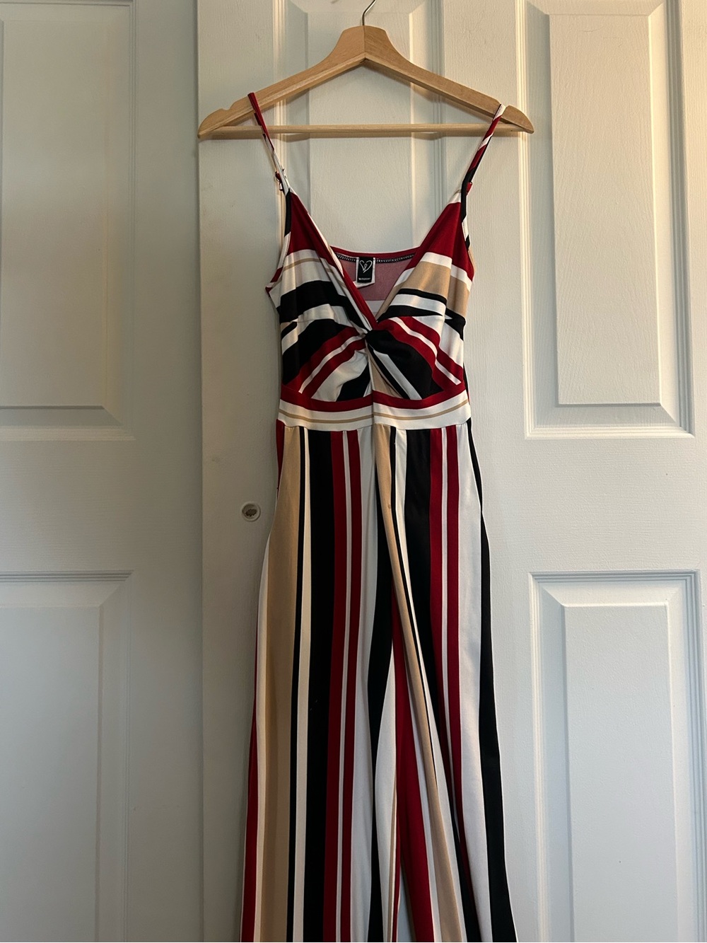 Windsor Red Black Cream Striped V-Neck Dress